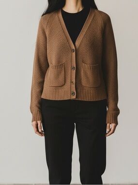 Madewell Patch Pocket Cardigan Sweater Womens Small Brown Wool Waffle Knit Boho